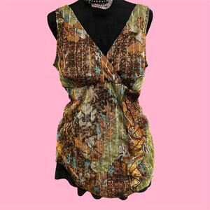 Brown and green floral print